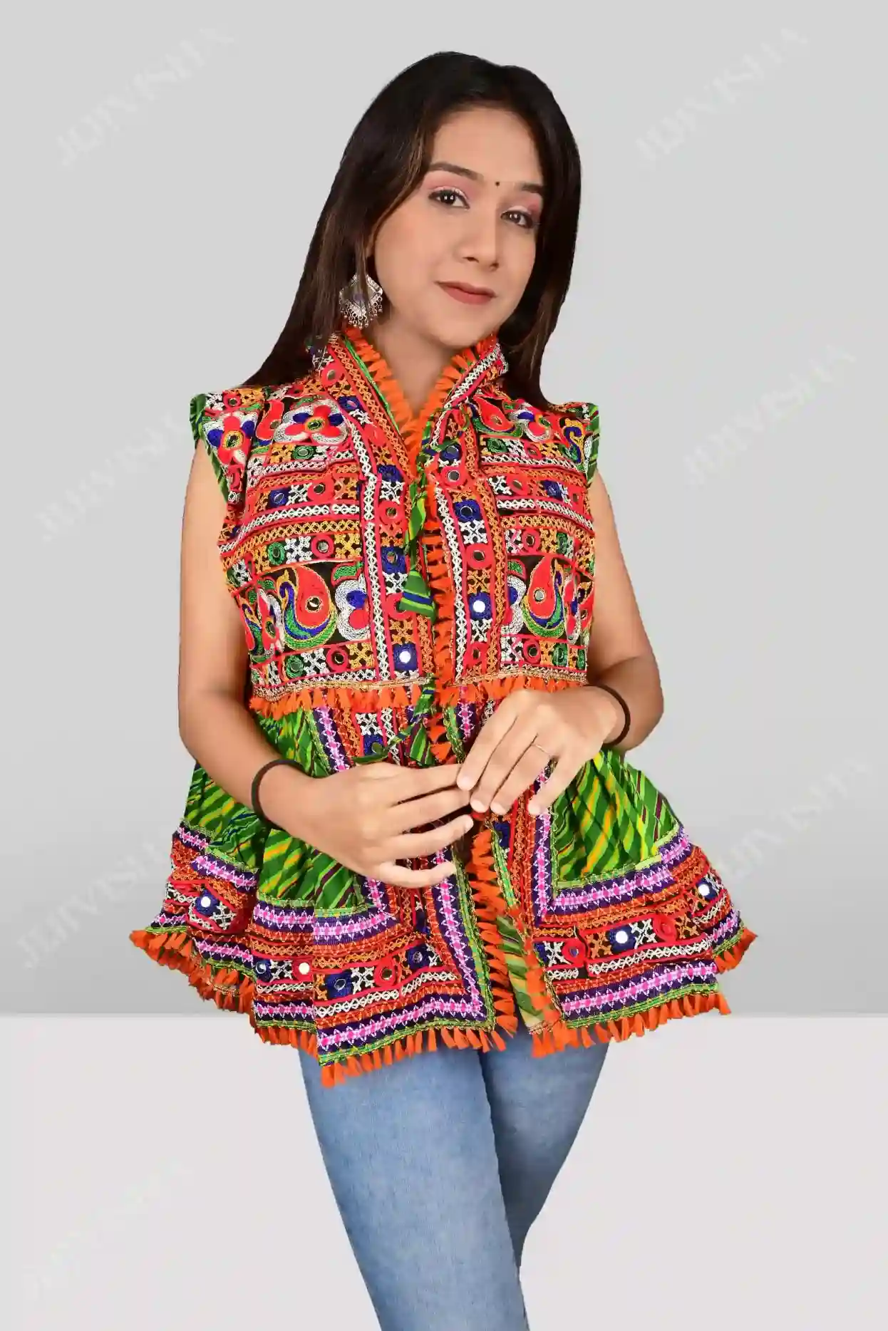 JVWAPTT013_2 Buy Festive Wear Top Green Online