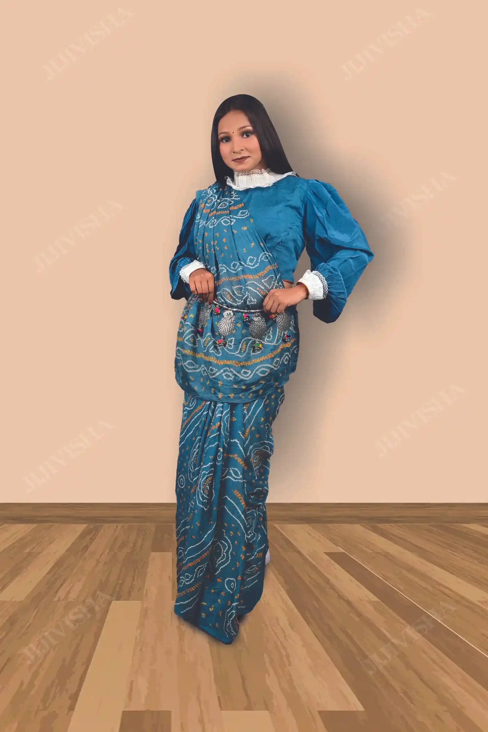 Buy Grey Georgette Bandhej Saree Online