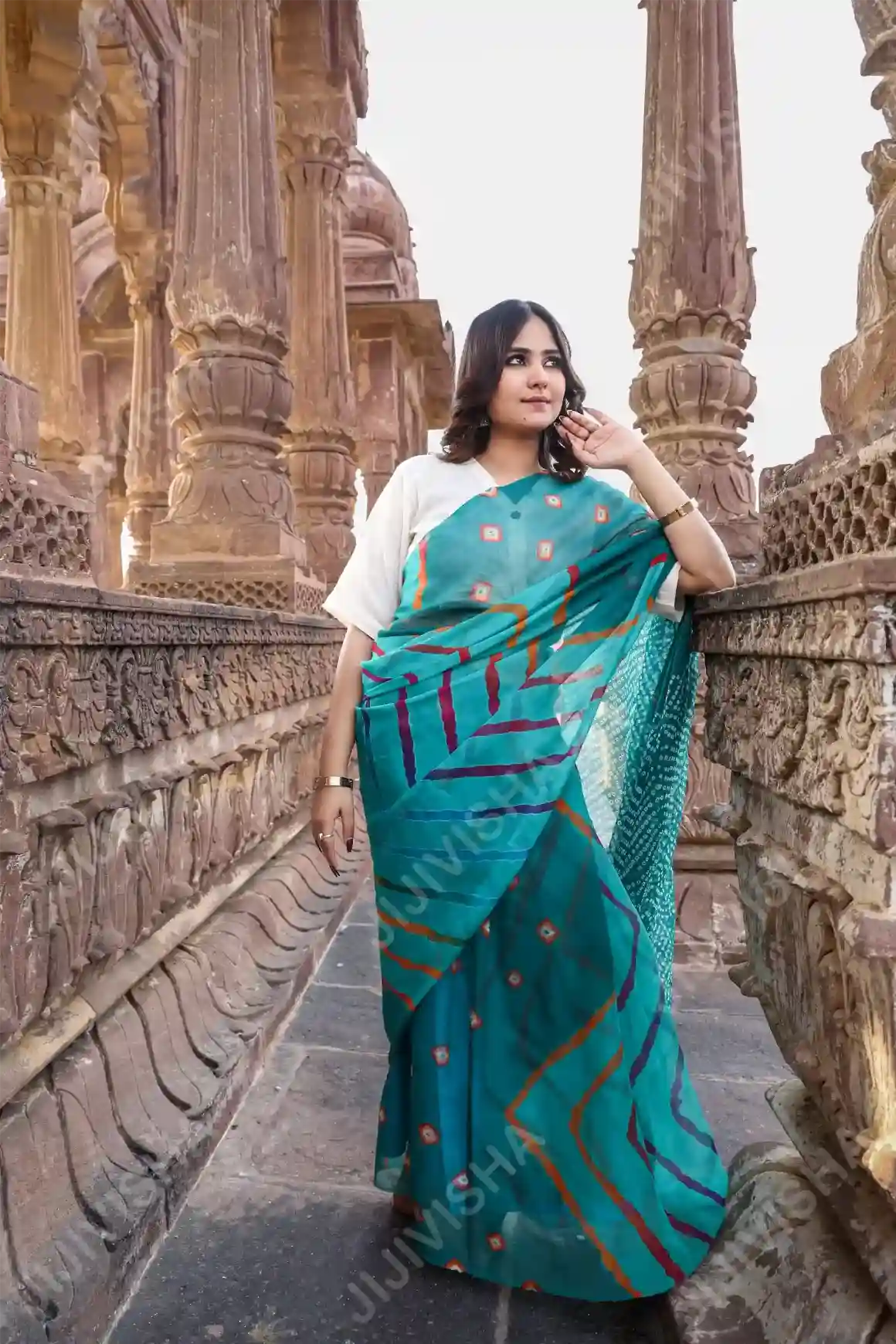JVWSR072_2 Buy Parrot Green Saree Elegance Online