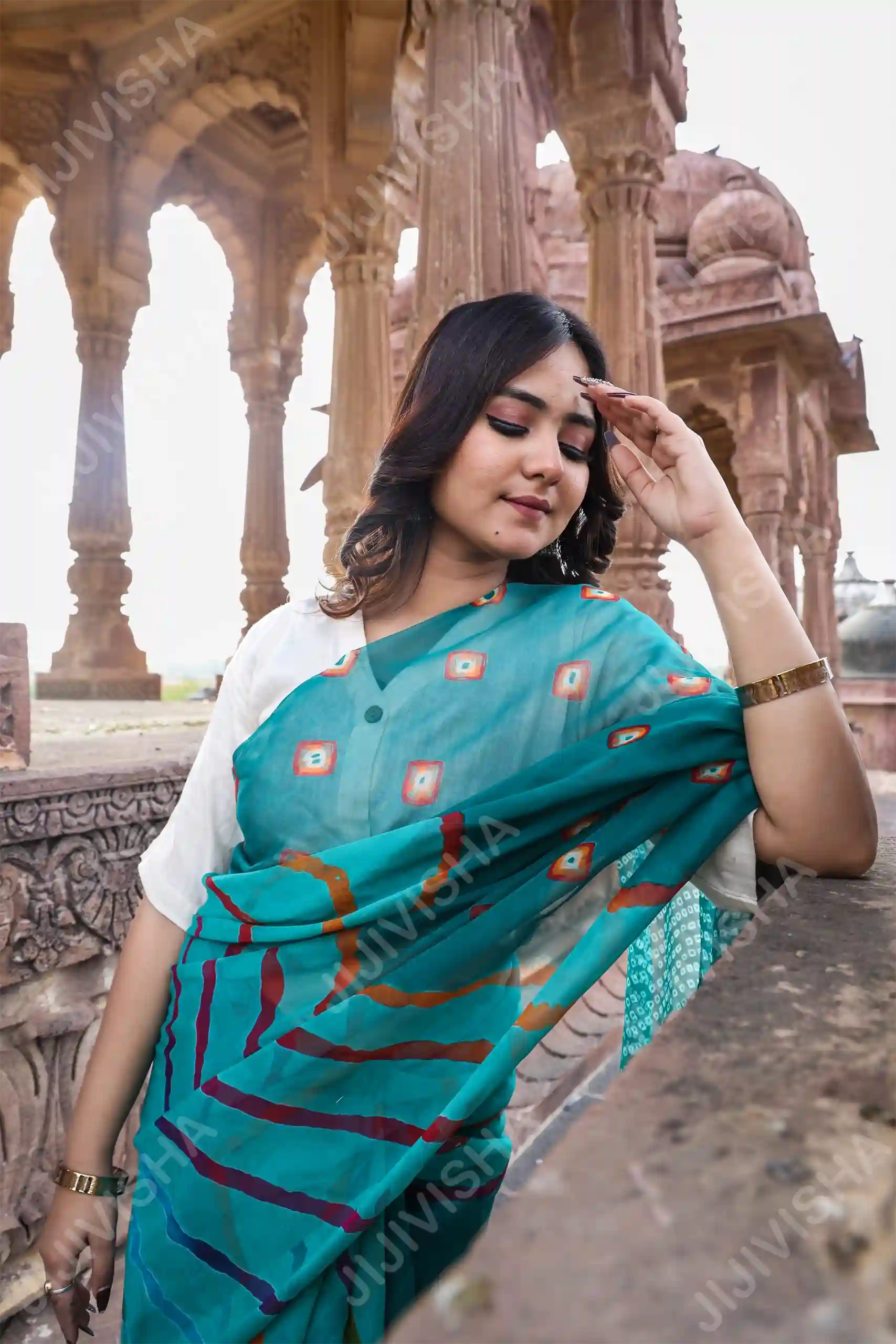 JVWSR072_3 Buy Parrot Green Saree Elegance Online