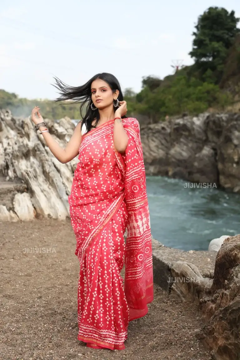 JVWSR129_3 Buy Pink and White Chanderi Silk Saree with Hand Block Print Online