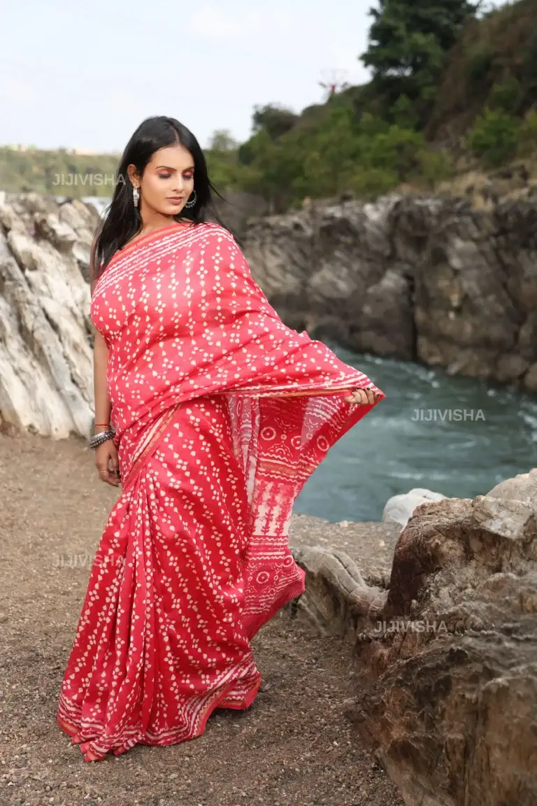 JVWSR129_4 Buy Pink and White Chanderi Silk Saree with Hand Block Print Online