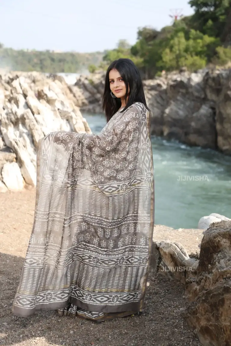 Buy Hand Block Printed Chanderi Silk Saree Online