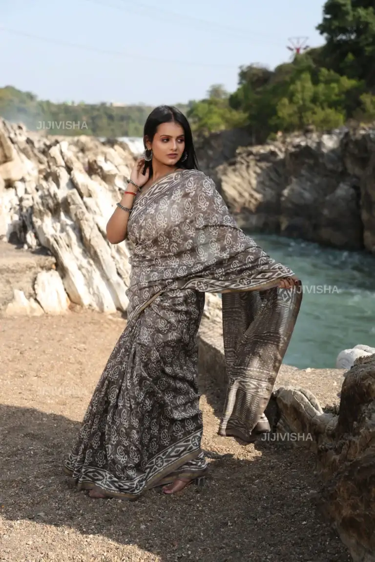 Buy Hand Block Printed Chanderi Silk Saree Online