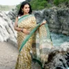 JVWSR131_1 Buy Ocher Yellow & Green Hand Block Printed Chanderi Silk Saree Online