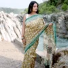 JVWSR131_2 Buy Ocher Yellow & Green Hand Block Printed Chanderi Silk Saree Online