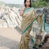 JVWSR131_3 Buy Ocher Yellow & Green Hand Block Printed Chanderi Silk Saree Online