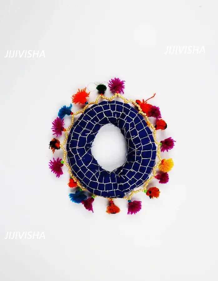 Tasseled Blue Stitched Cotton Coaster