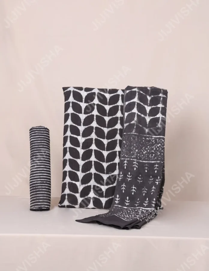 Buy Ebony Vineyard Hand Block Print Dress Material Set with Dupatta Online