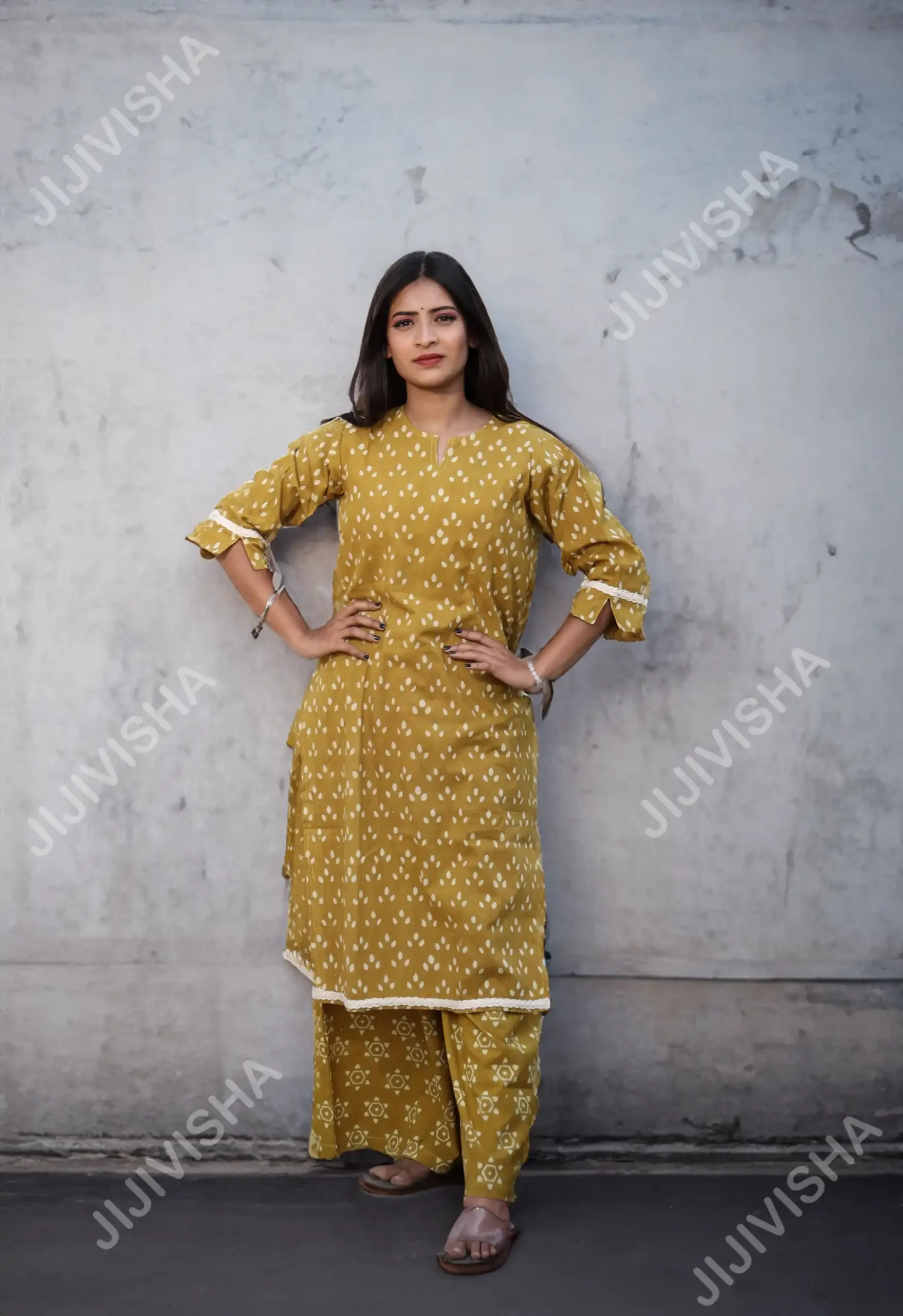 Buy Golden Bloom Hand Block Print Cotton Kurta Pant Set Online