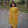 Buy Golden Bloom Hand Block Print Cotton Kurta Pant Set Online