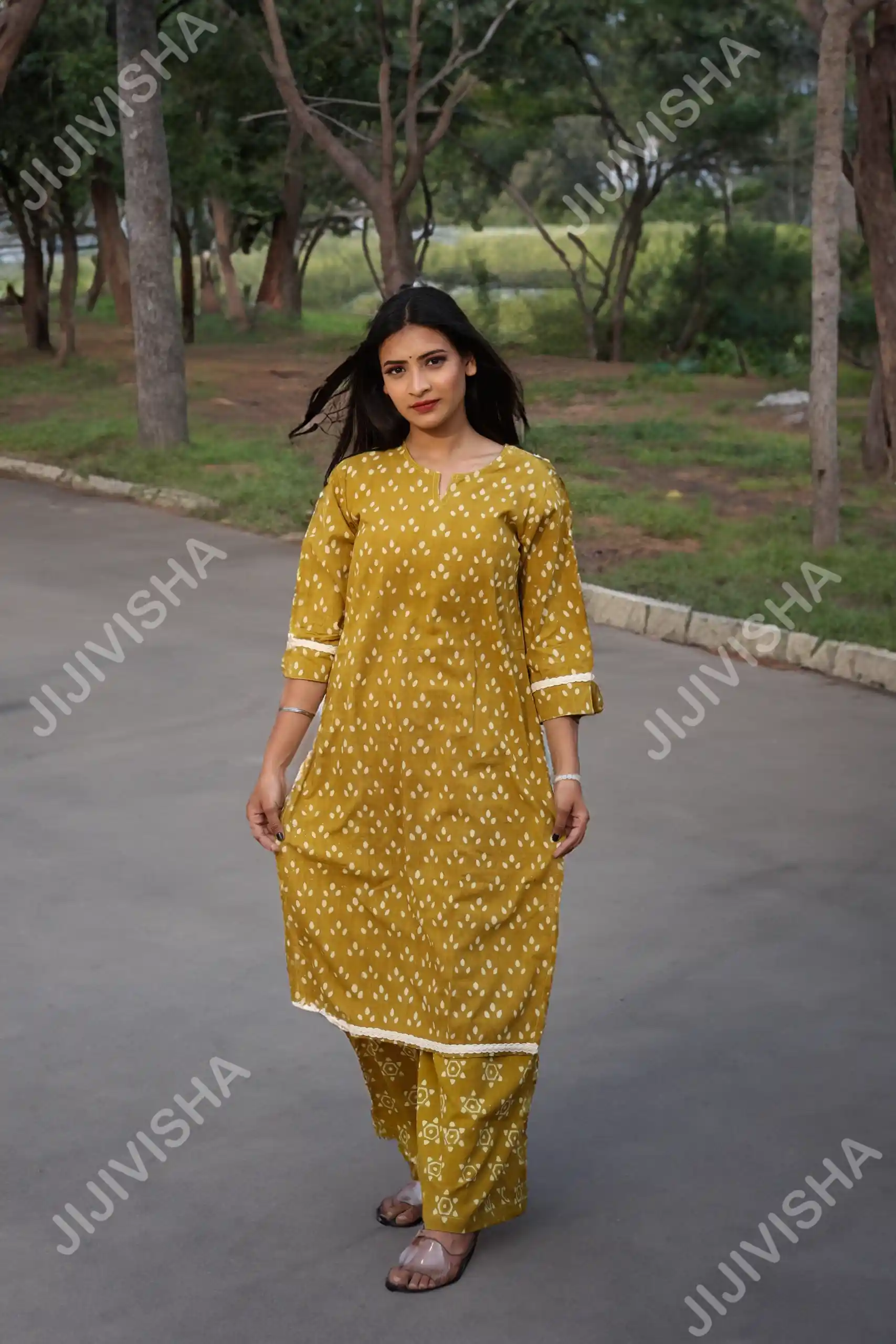 Buy Golden Bloom Hand Block Print Cotton Kurta Pant Set Online