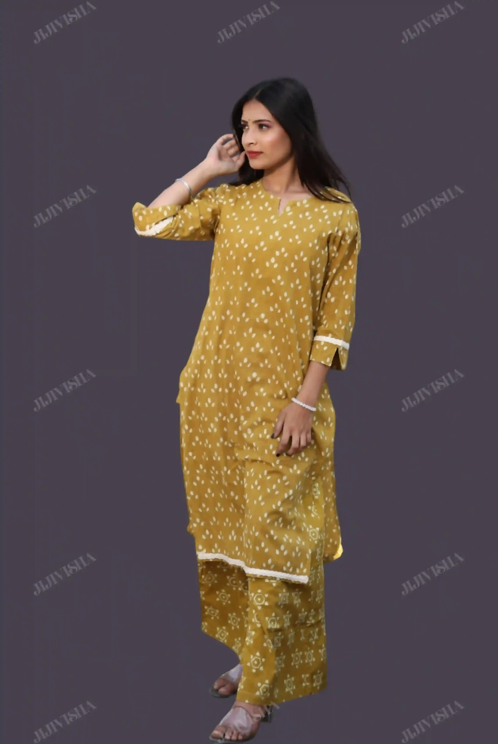 Buy Golden Bloom Hand Block Print Cotton Kurta Pant Set Online