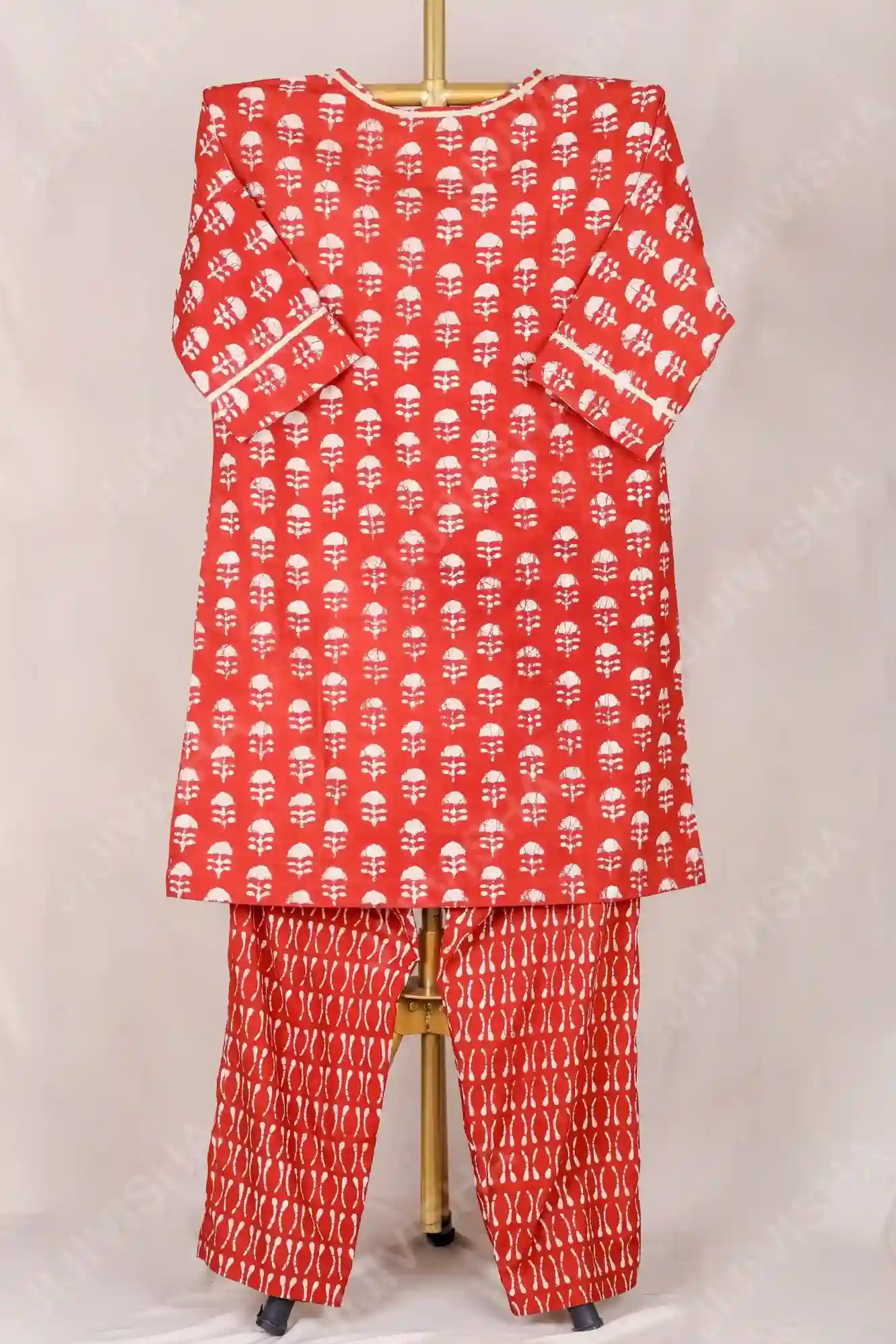 Buy Garnet Petals Hand Block Print Cotton Kurta Online