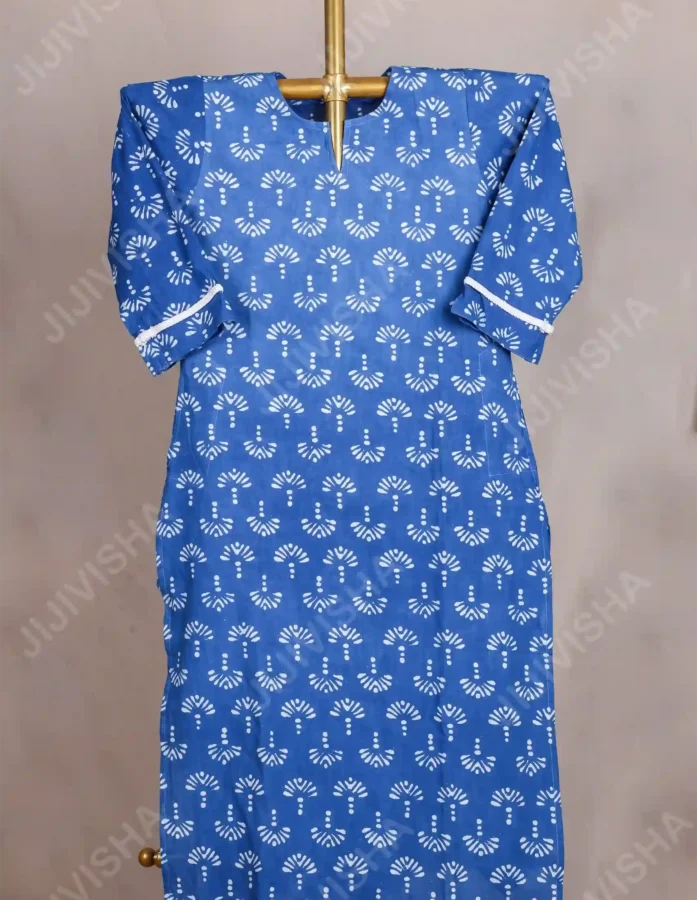 Buy Sapphire Blossom Hand Block Print Cotton Kurta Online