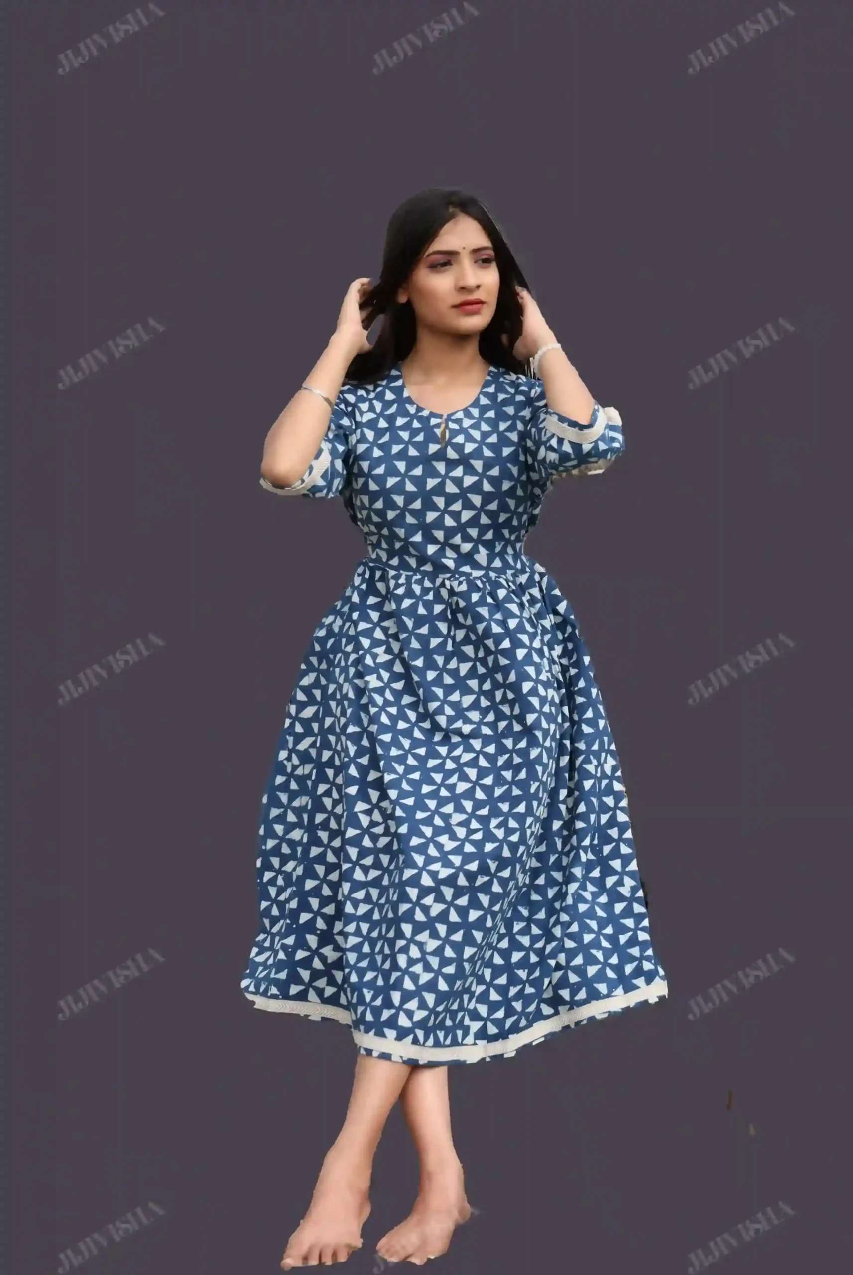 JVWAPTT024_3 Buy Neelam Trikona Hand Block Print Cotton Tunic Online