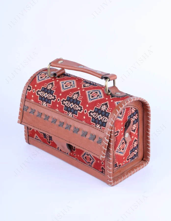 Buy Scarlet Skyline Ajrakh Print Leather Handbag