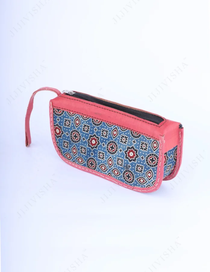Rudrani Ajrakh Print Leather and Modal Silk Purse - Gallery Image