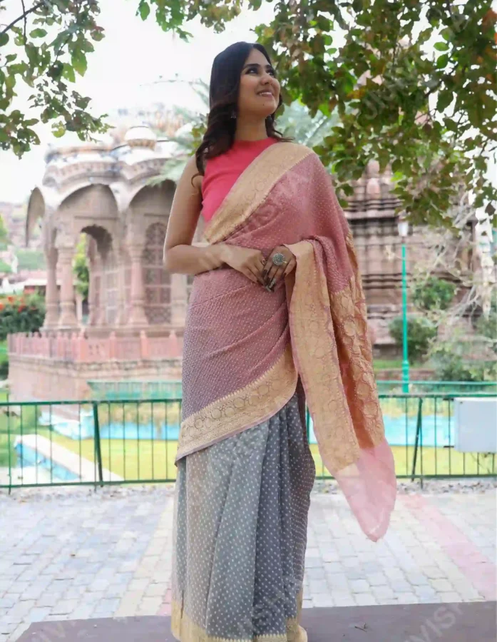 Buy Ombre Pancharanga Pure Banarasi Georgette Bandhej Saree Online
