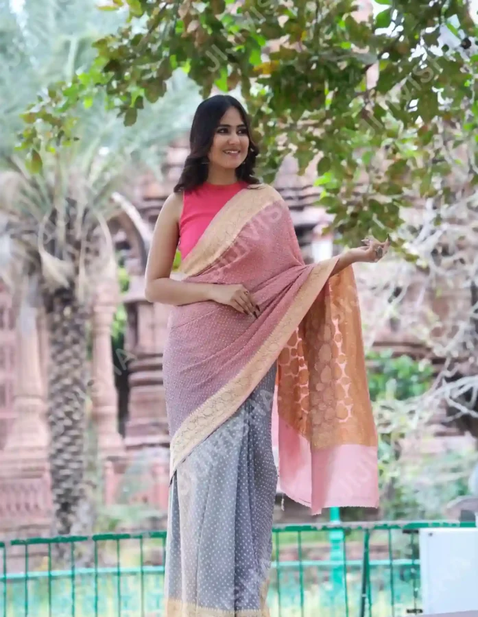 Buy Ombre Pancharanga Pure Banarasi Georgette Bandhej Saree Online