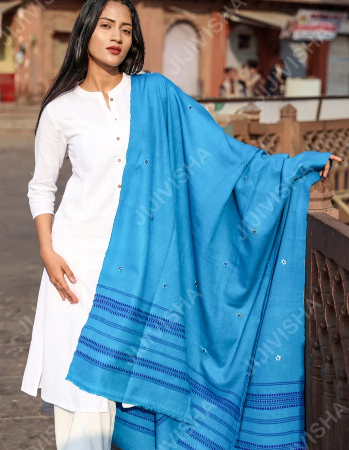 Sapphire Elegance Kutch Embroidery Shawl