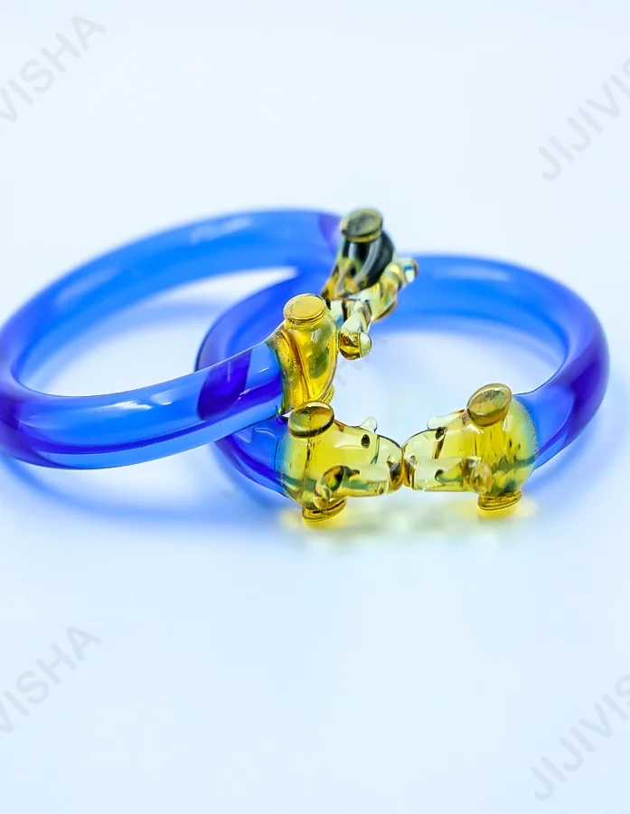 Crystal Royal Blue Bangle with Elephant Ends
