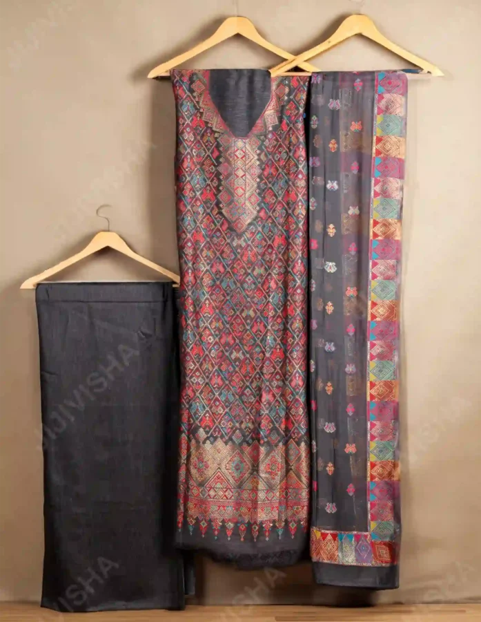 Buy Ikkat Silk Dress Material with Kani Weave Online