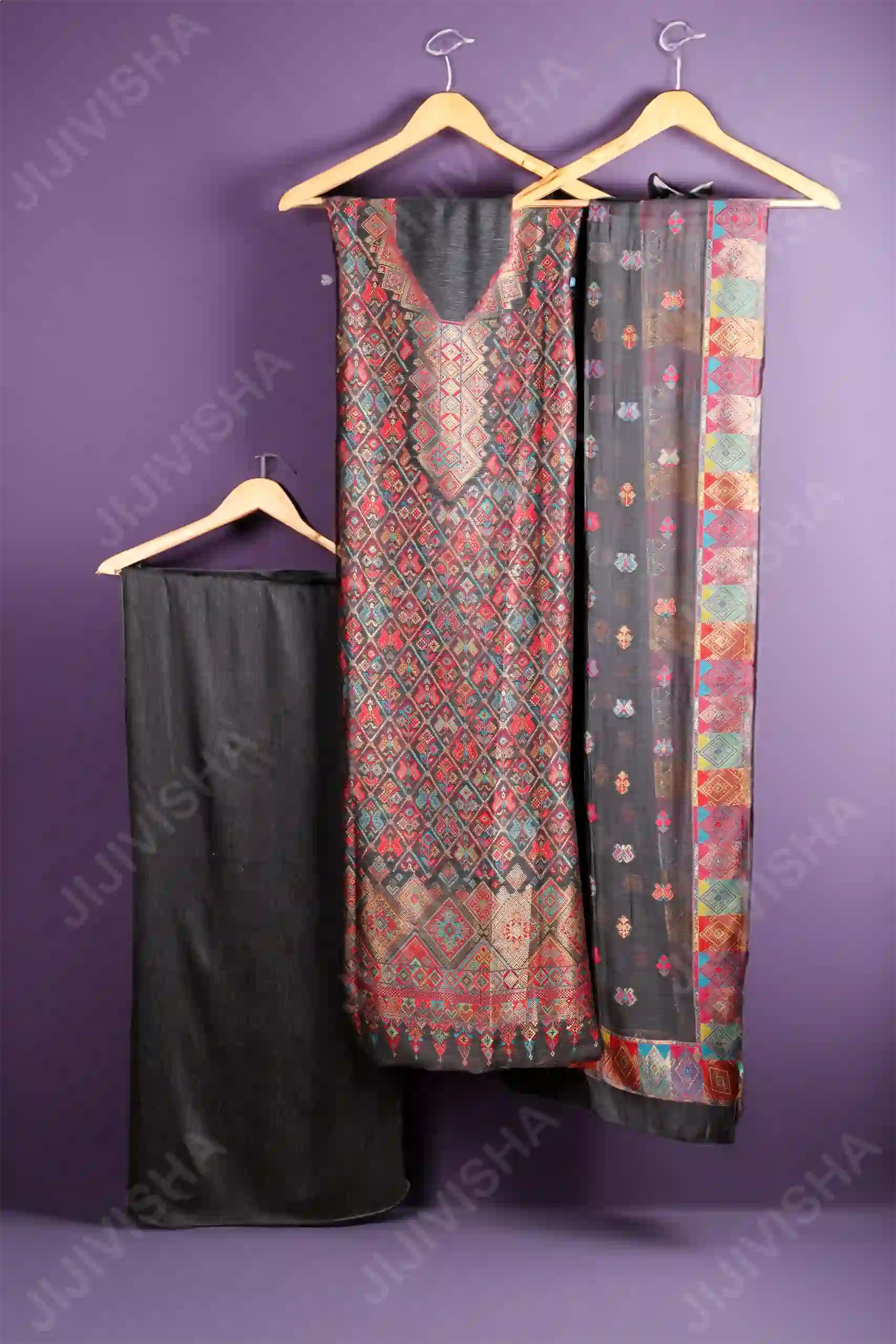 Buy Ikkat Silk Dress Material with Kani Weave Online