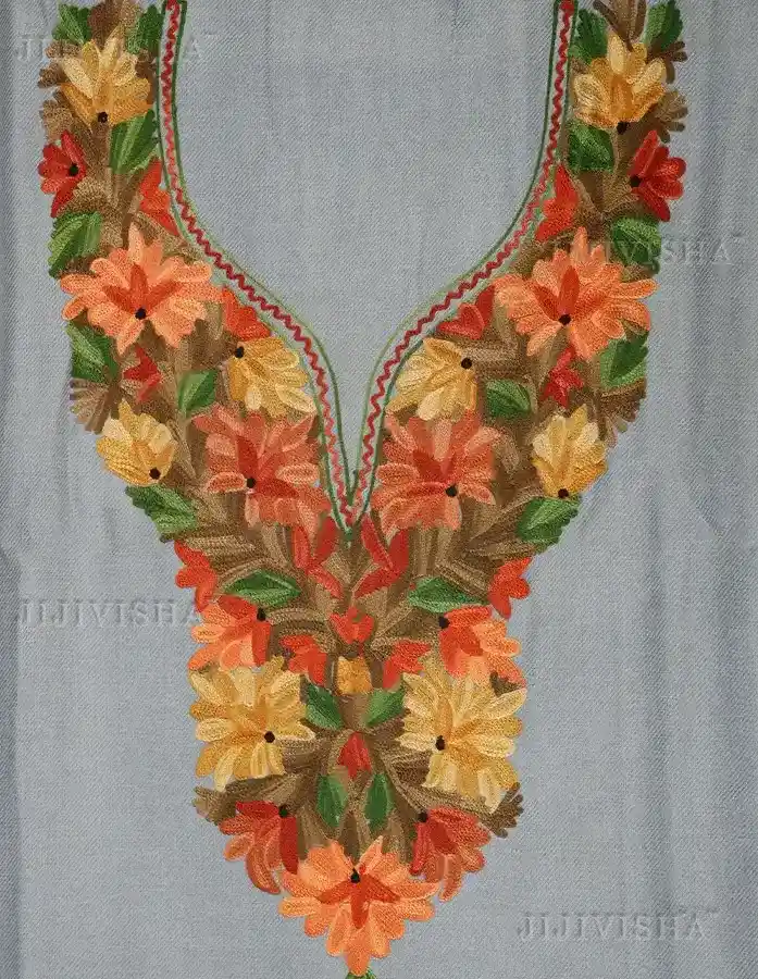 Buy Misty Grey Kashmiri Aari Blossom Hand-Embroidered Ensemble