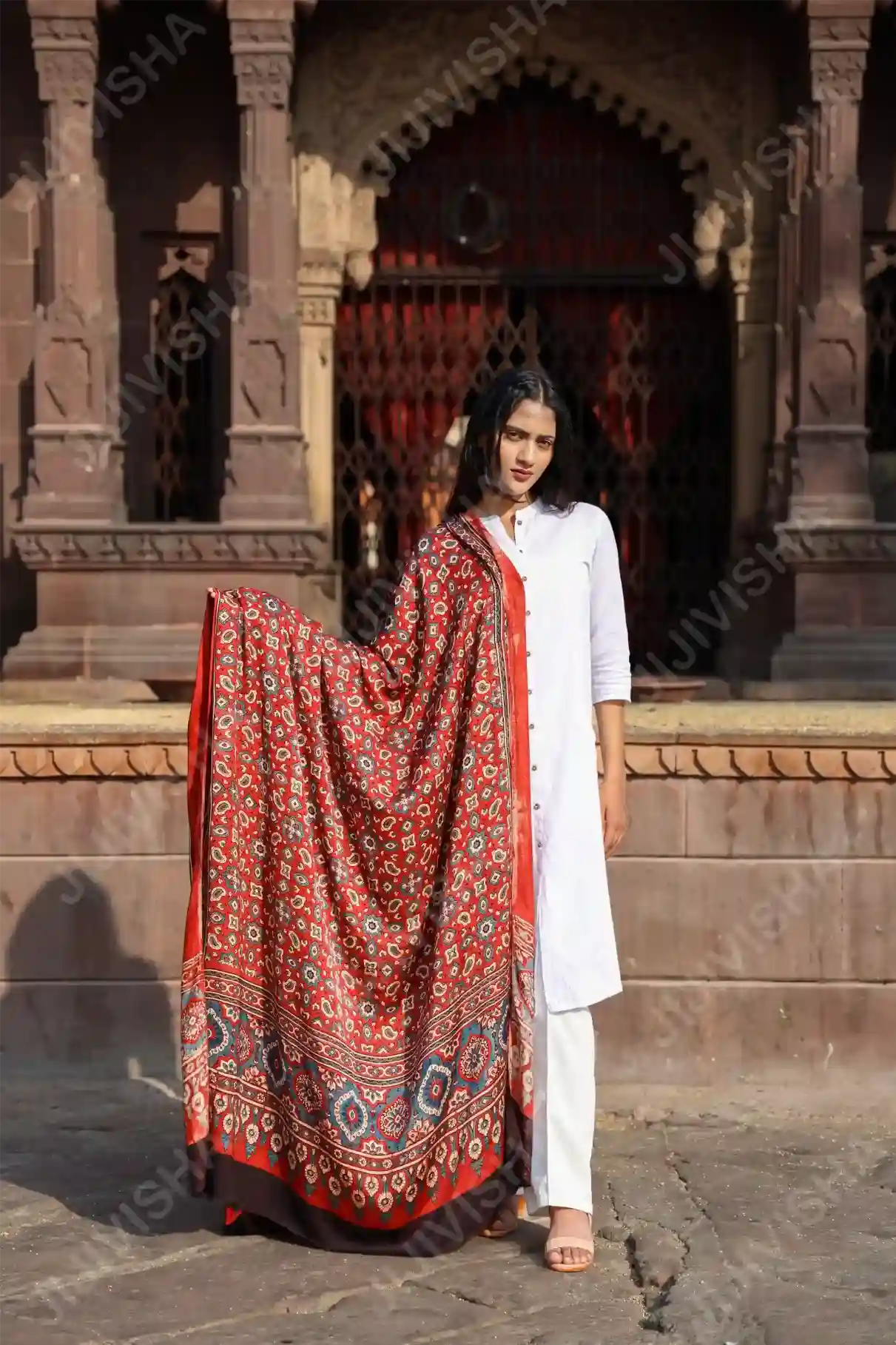Maroon Mirage Ajrakh Modal Silk Dupatta Online