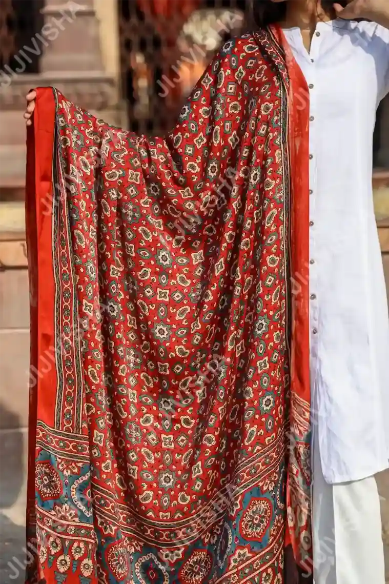 Maroon Mirage Ajrakh Modal Silk Dupatta Online
