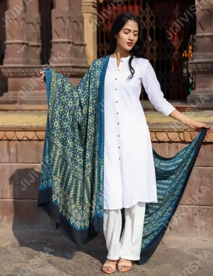 Buy Emerald Zenith Ajrakh Modal Silk Dupatta Online