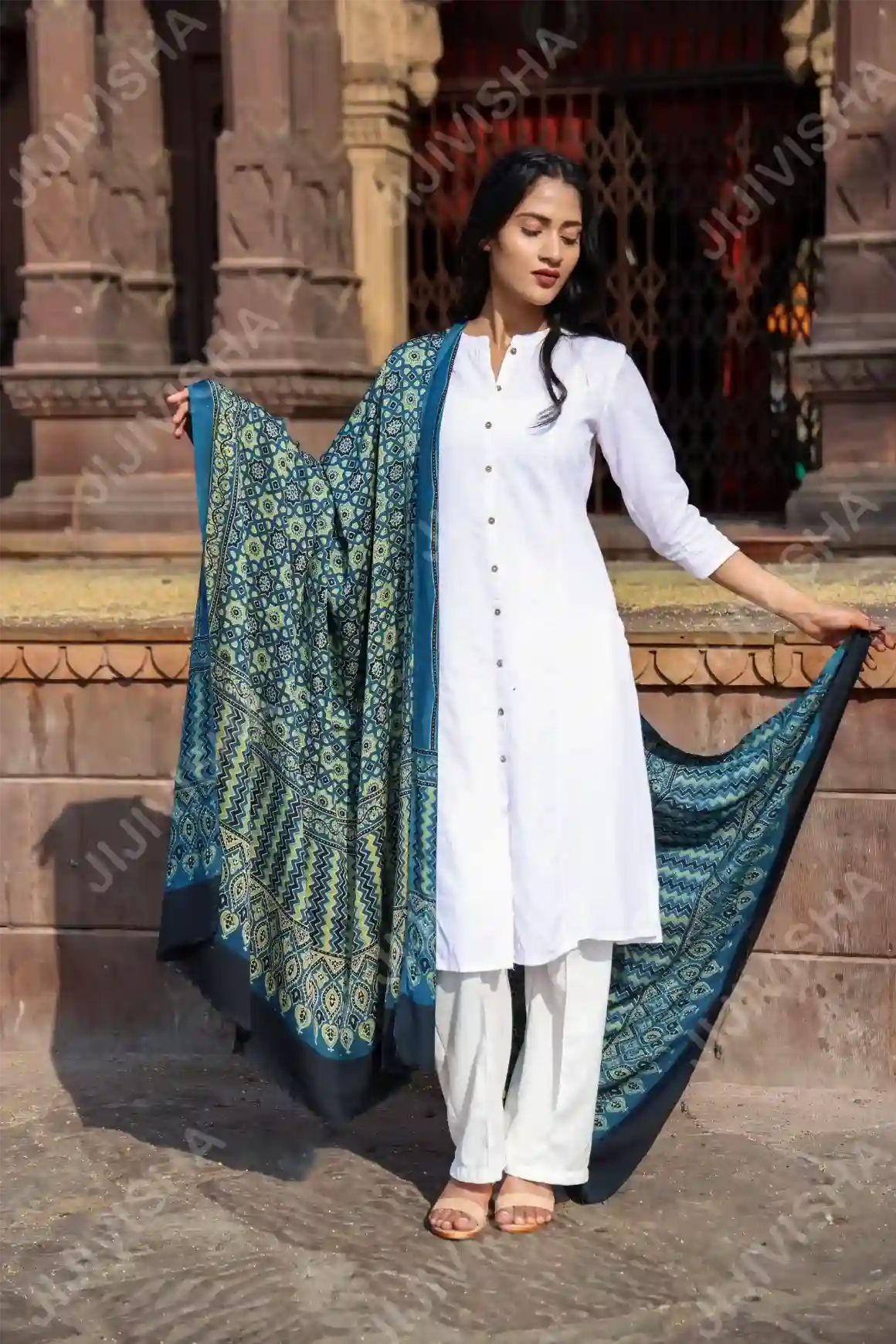 Buy Emerald Zenith Ajrakh Modal Silk Dupatta Online