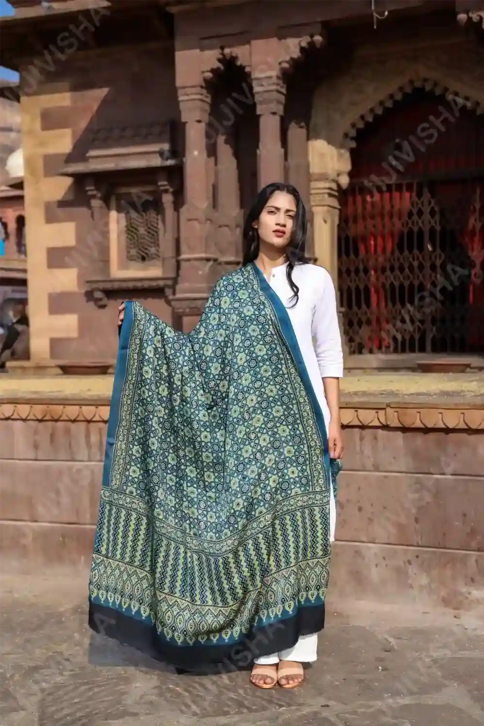 Buy Emerald Zenith Ajrakh Modal Silk Dupatta Online