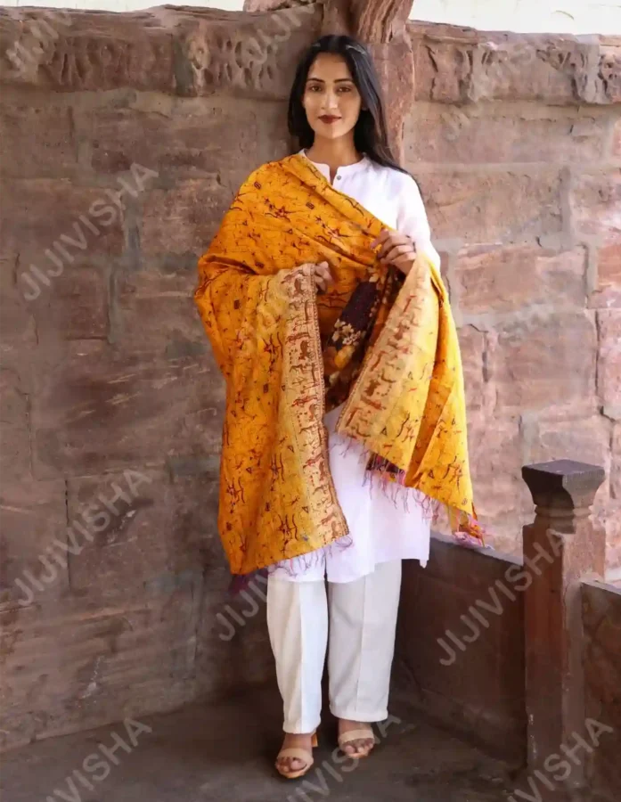 Sunset Symphony Silk Stole: A Tribute to Artisanal Mastery - Gallery Image