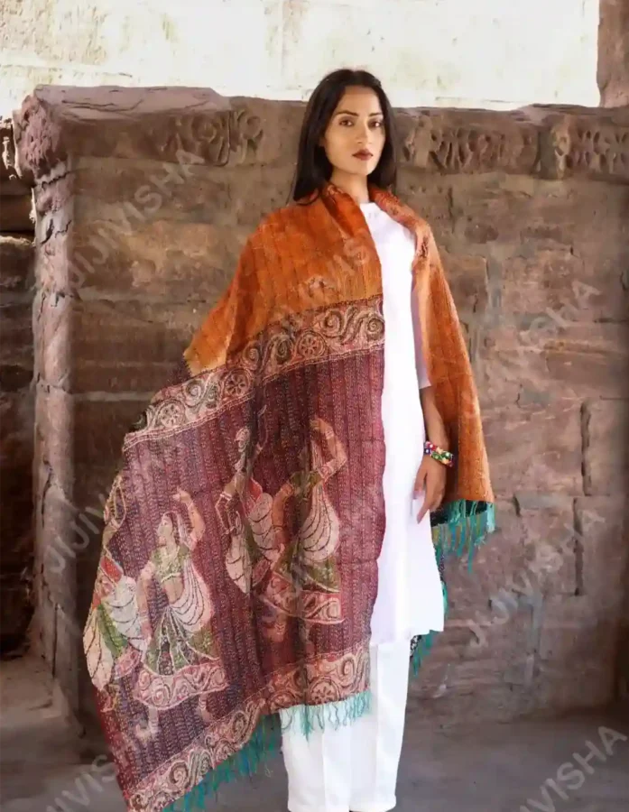 Harvest Hues Silk Stole: A Tapestry of Tradition and Elegance - Gallery Image