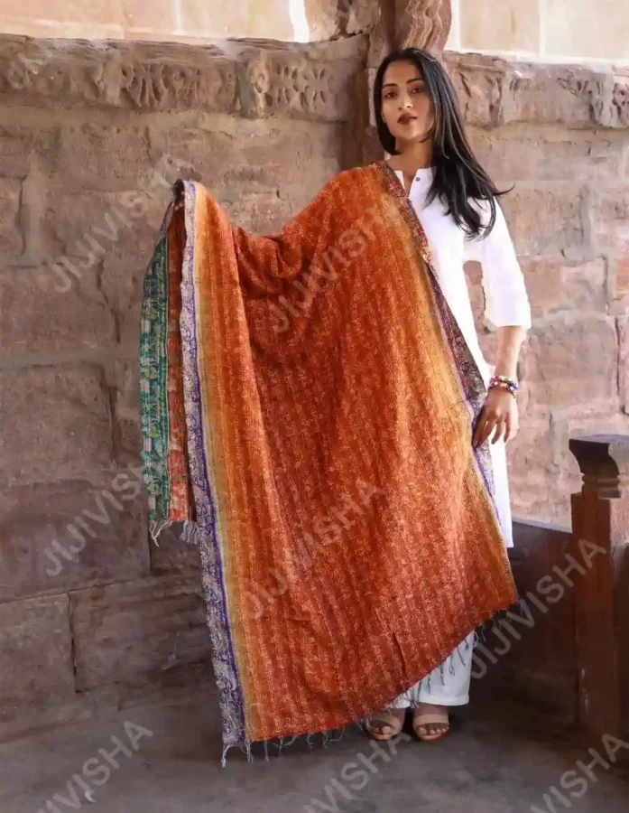 Buy Hand Block Print & Kantha Stitch Stole Online