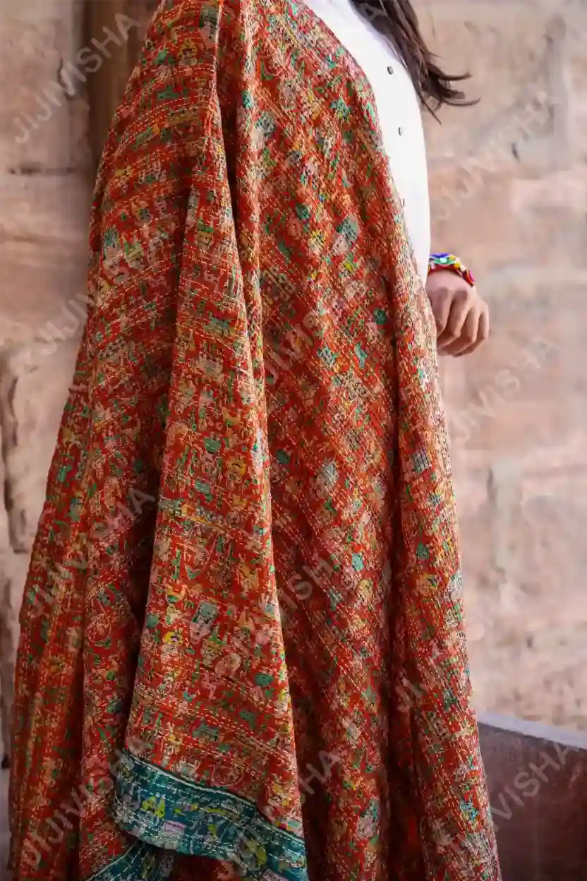 Buy Hand Block Print & Kantha Stitch Stole Online