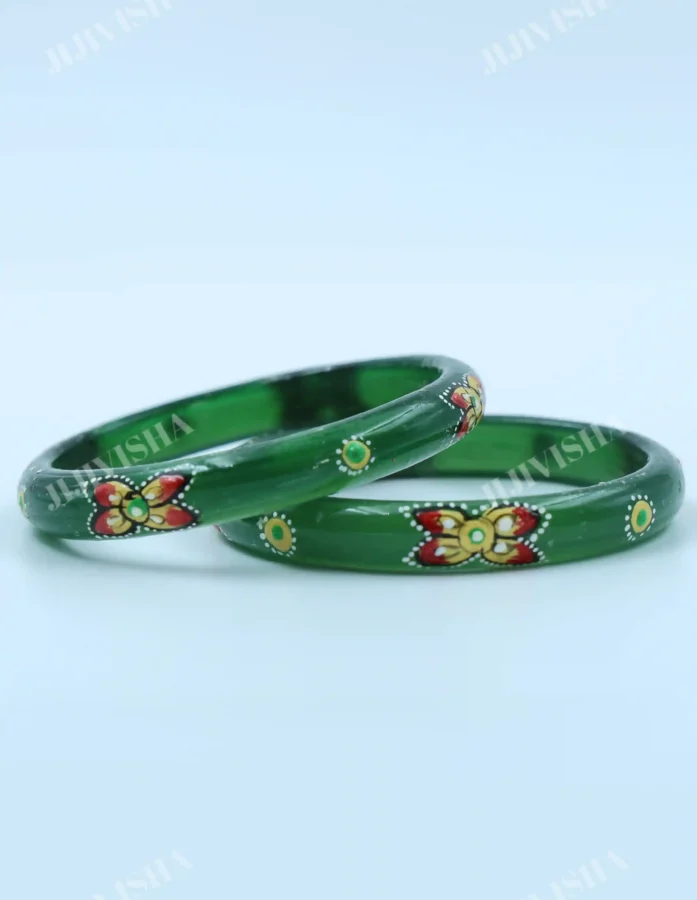 Buy Hand-Painted Green Glass Bangles Online