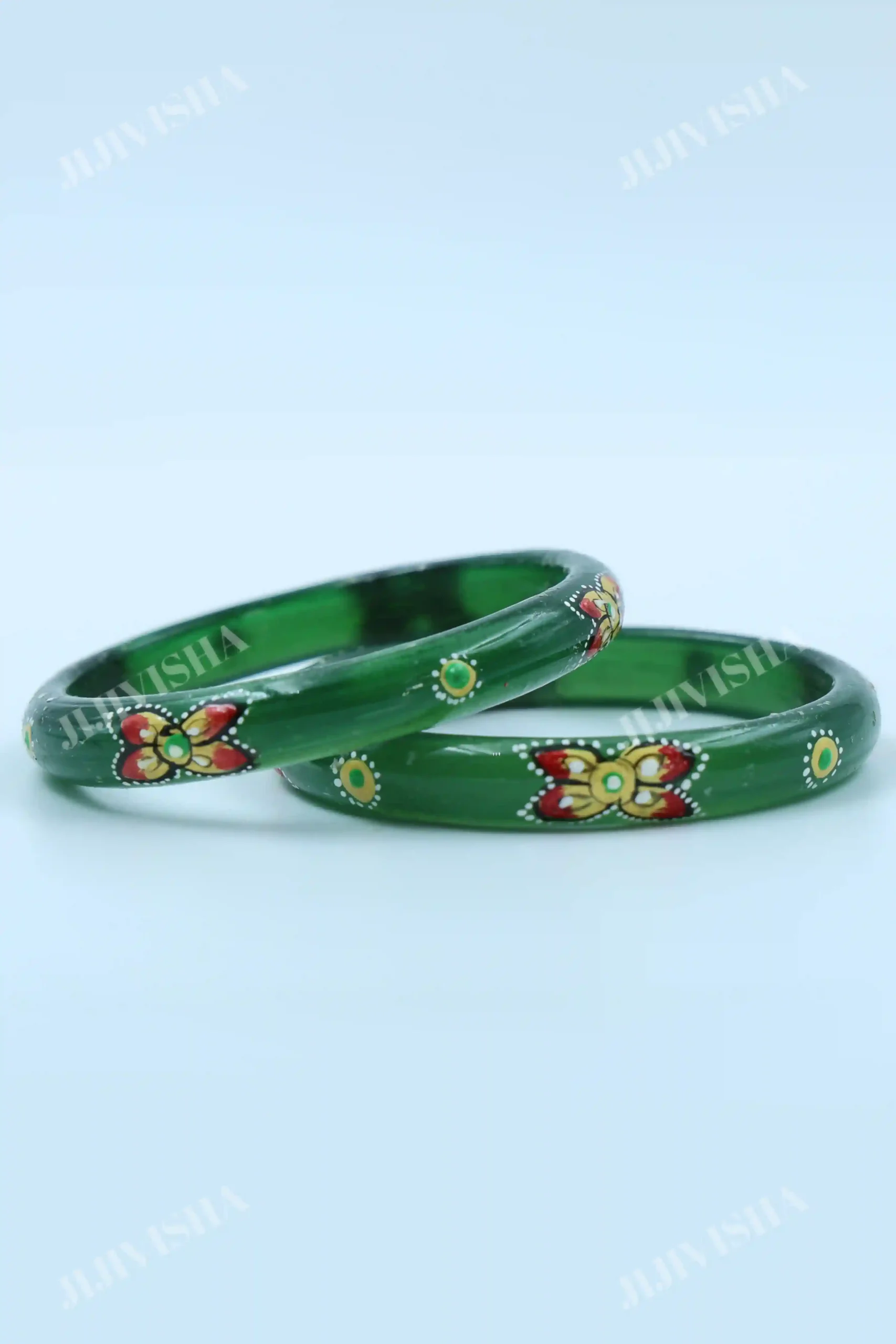 Buy Hand-Painted Green Glass Bangles Online