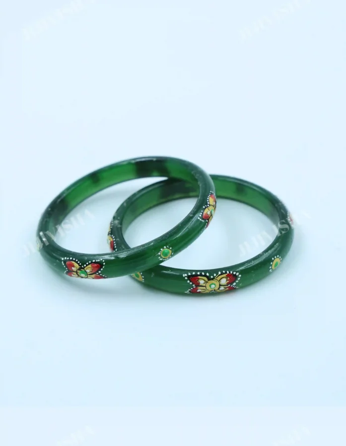 Buy Hand-Painted Green Glass Bangles Online