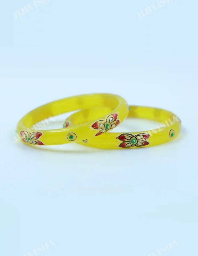 Buy Hand-Painted Lime Yellow Glass Bangles Online