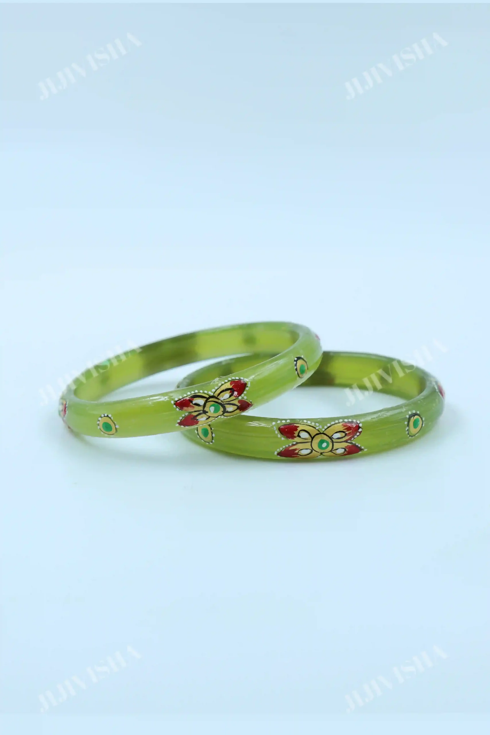 Buy Leaf Green Glass Bangles with Hand-Painted Online