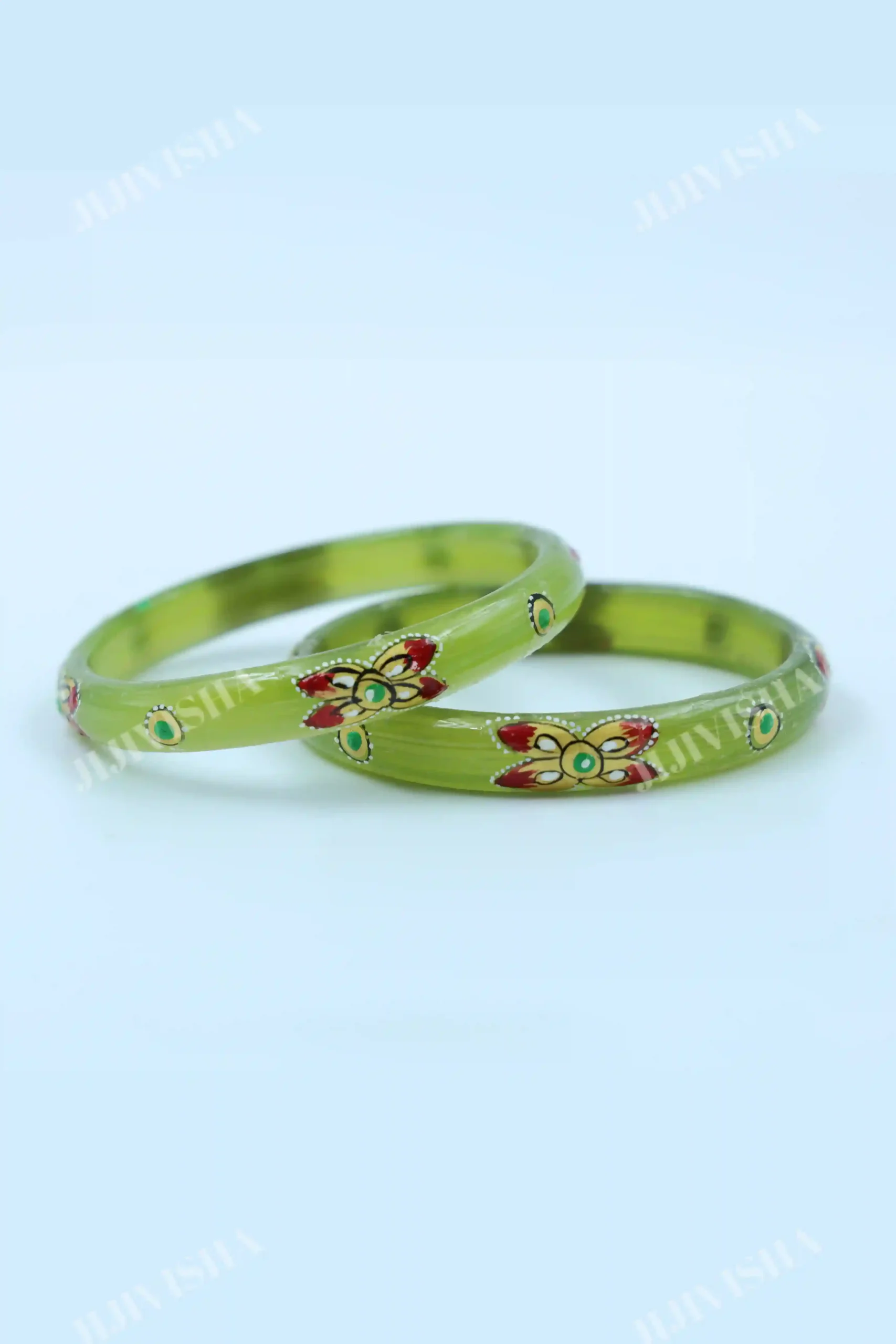Buy Leaf Green Glass Bangles with Hand-Painted Online