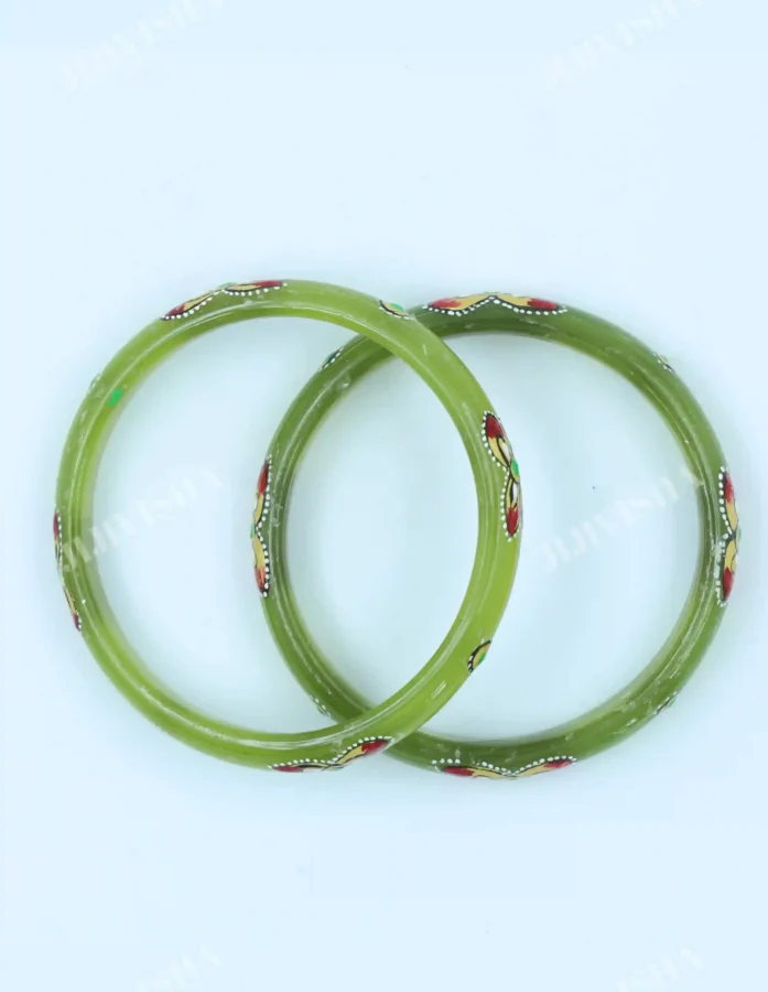 Buy Leaf Green Glass Bangles with Hand-Painted Online