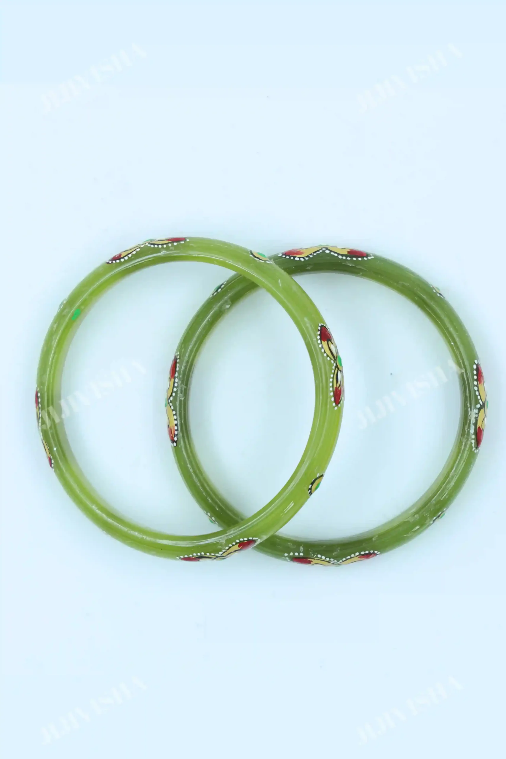 Buy Leaf Green Glass Bangles with Hand-Painted Online