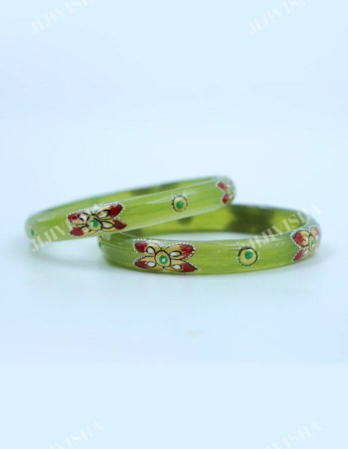 Buy Leaf Green Glass Bangles with Hand-Painted Online
