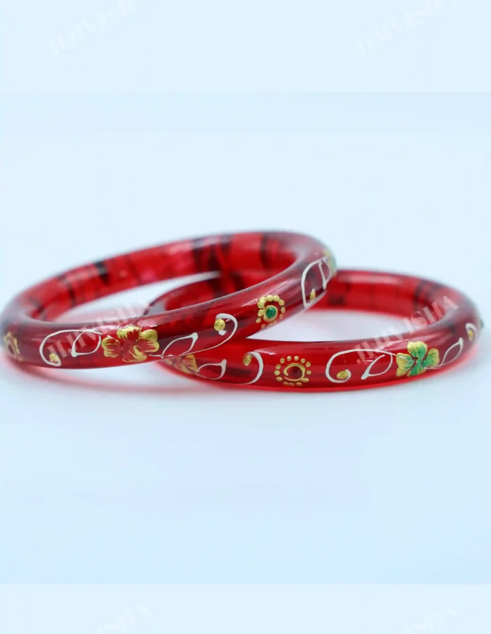 Buy Red Crystalline Belgian Glass Bangles with Hand Painting Online