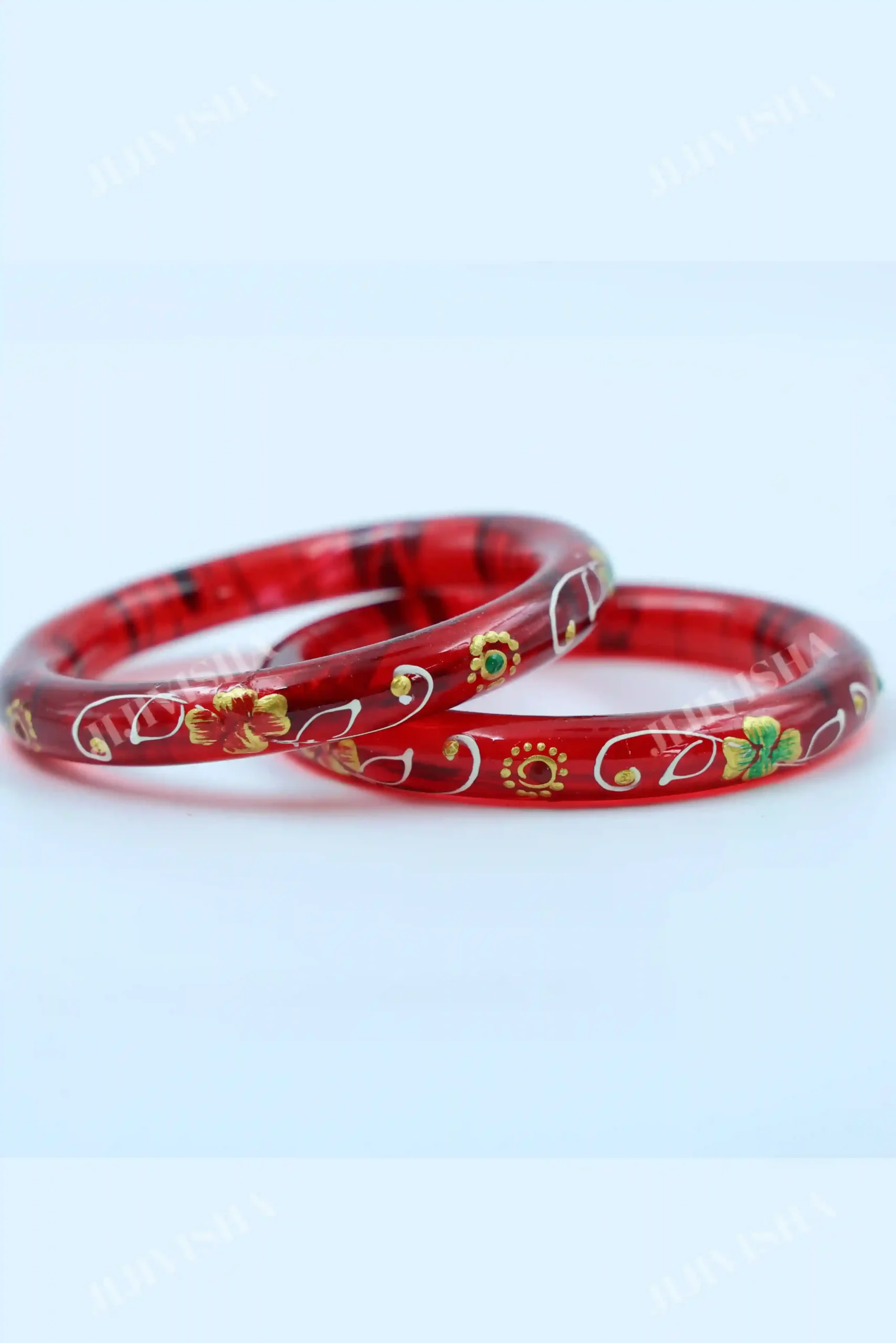 Buy Red Crystalline Belgian Glass Bangles with Hand Painting Online