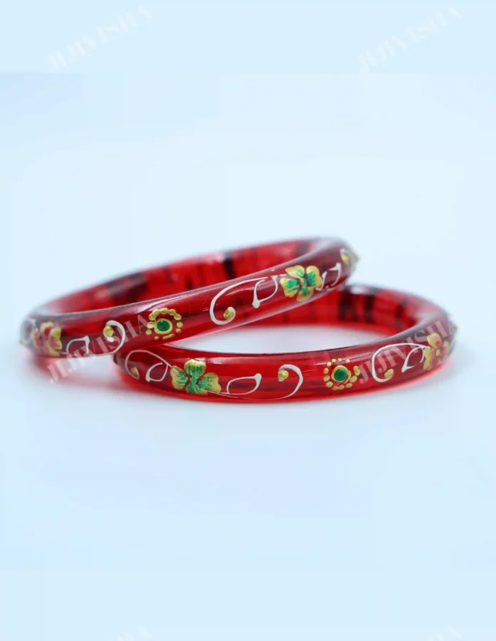 Buy Red Crystalline Belgian Glass Bangles with Hand Painting Online
